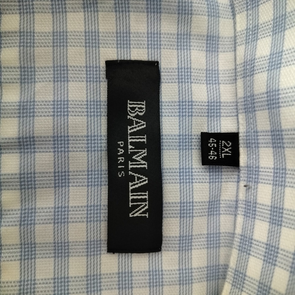 Balmain Paris Mens 2XL Blue White Gingham Check Long Sleeve Button Down Shirt - Picture 13 of 13